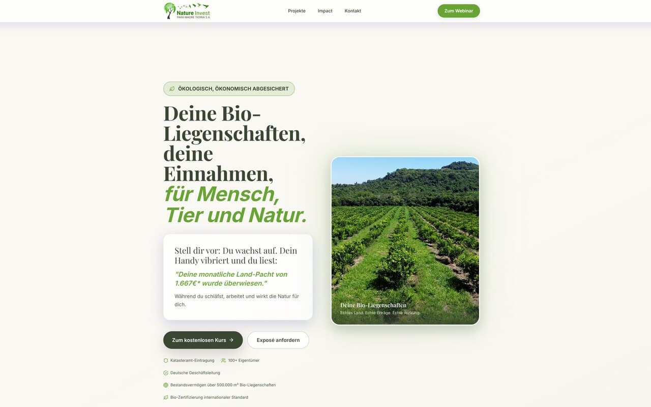 Nature Invest – ettevõtte veebileht – web